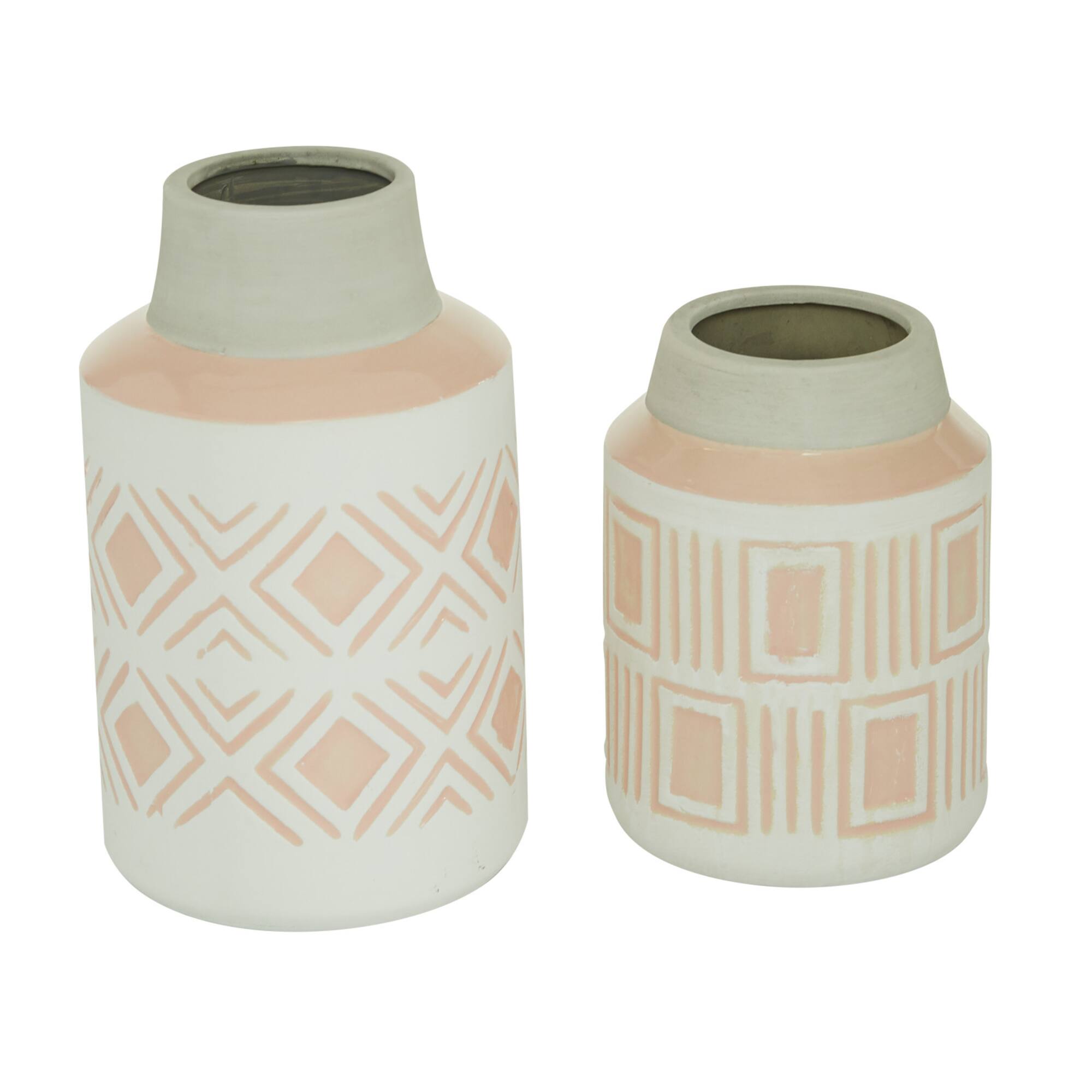 Set of 2 White Stoneware Farmhouse Vase, 7.5", 9.75"